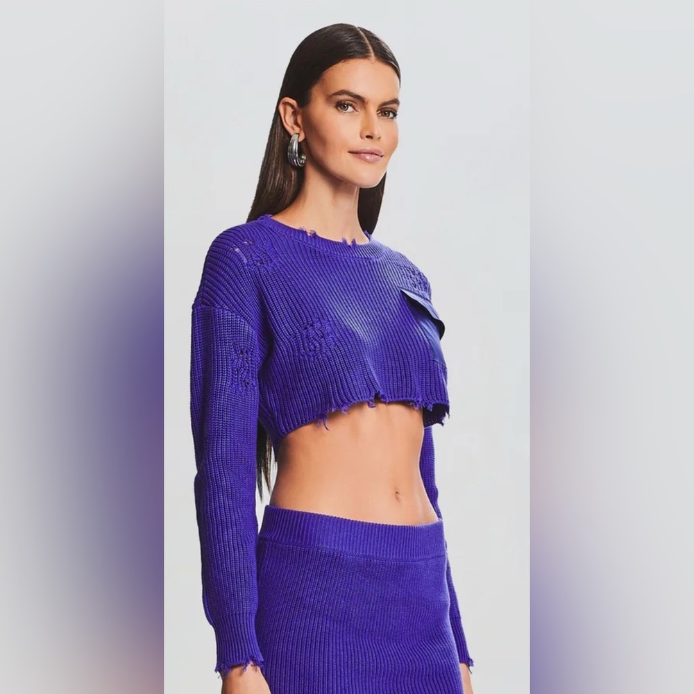 SER.O.YA Cropped Devin Bold Purple Knit Ensemble with Pocket NWT Size Small - Picture 3 of 8
